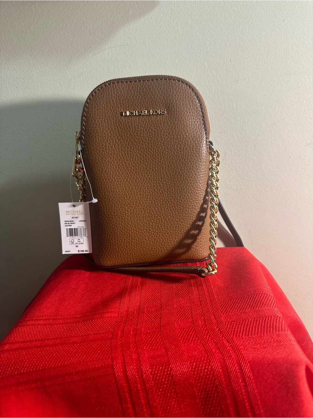 Michael Kors Brown Pebbled Leather Chain Crossbody